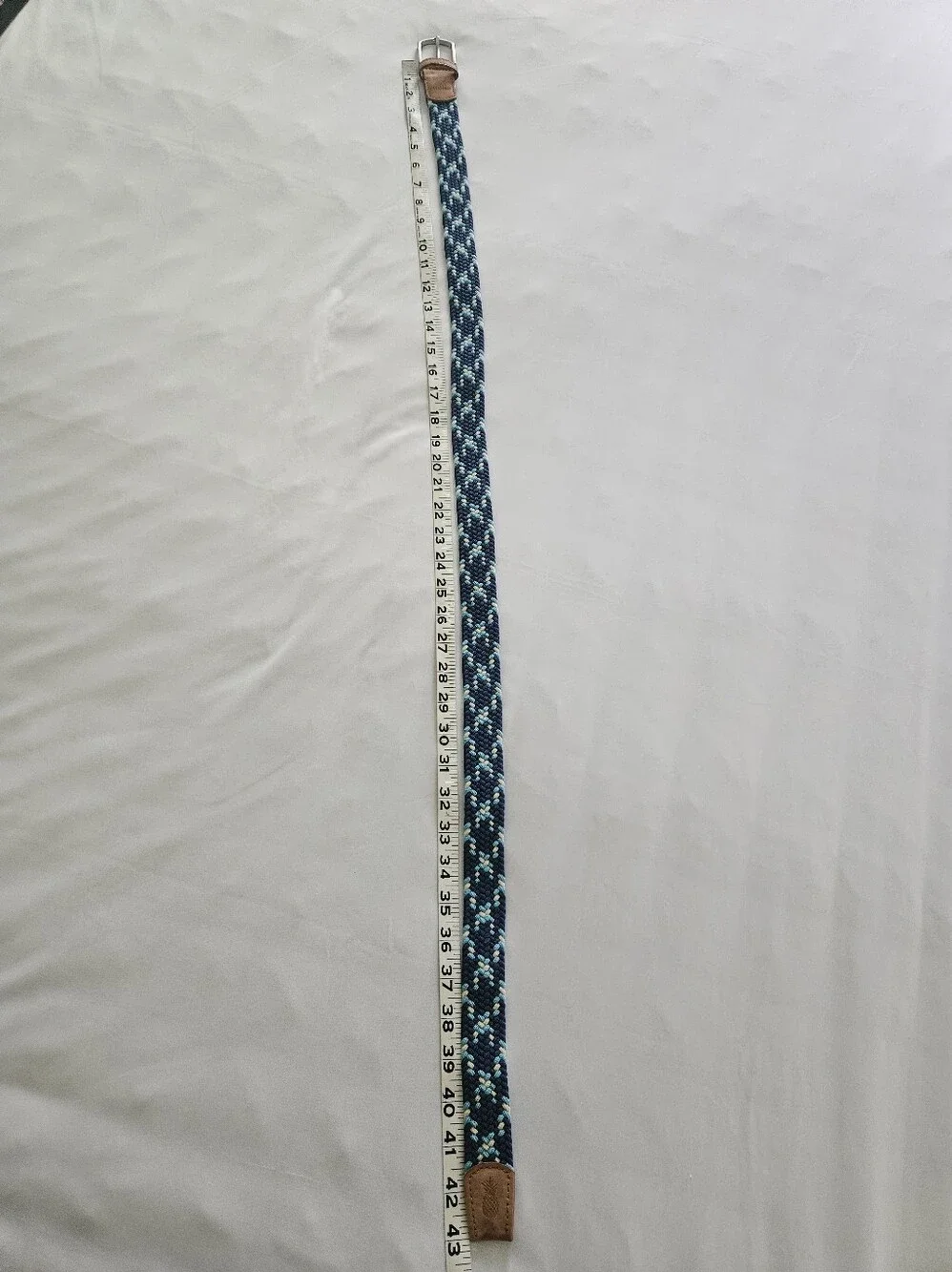 Chubbies Braided Woven Stretch Belt Blue Tan Leather Silver Buckle 43